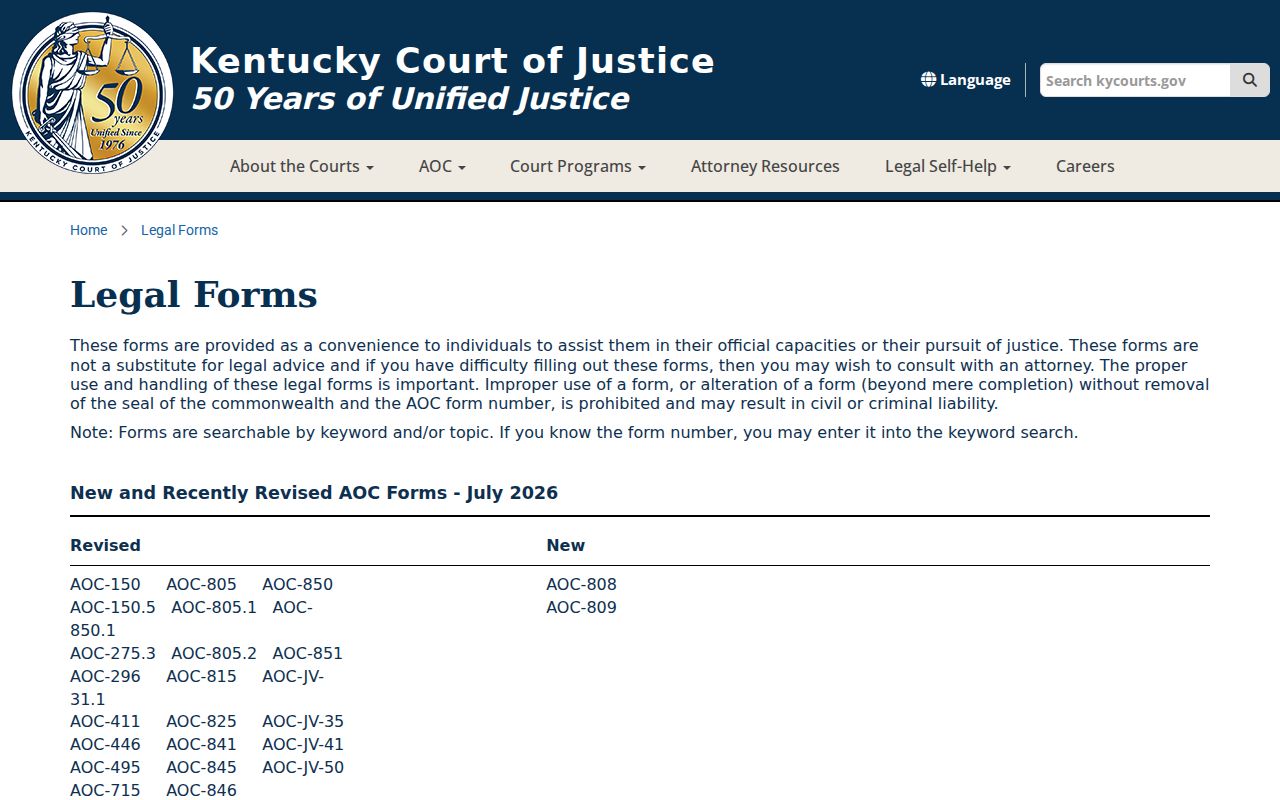 Kentucky forms used with Bourbon County criminal court cases