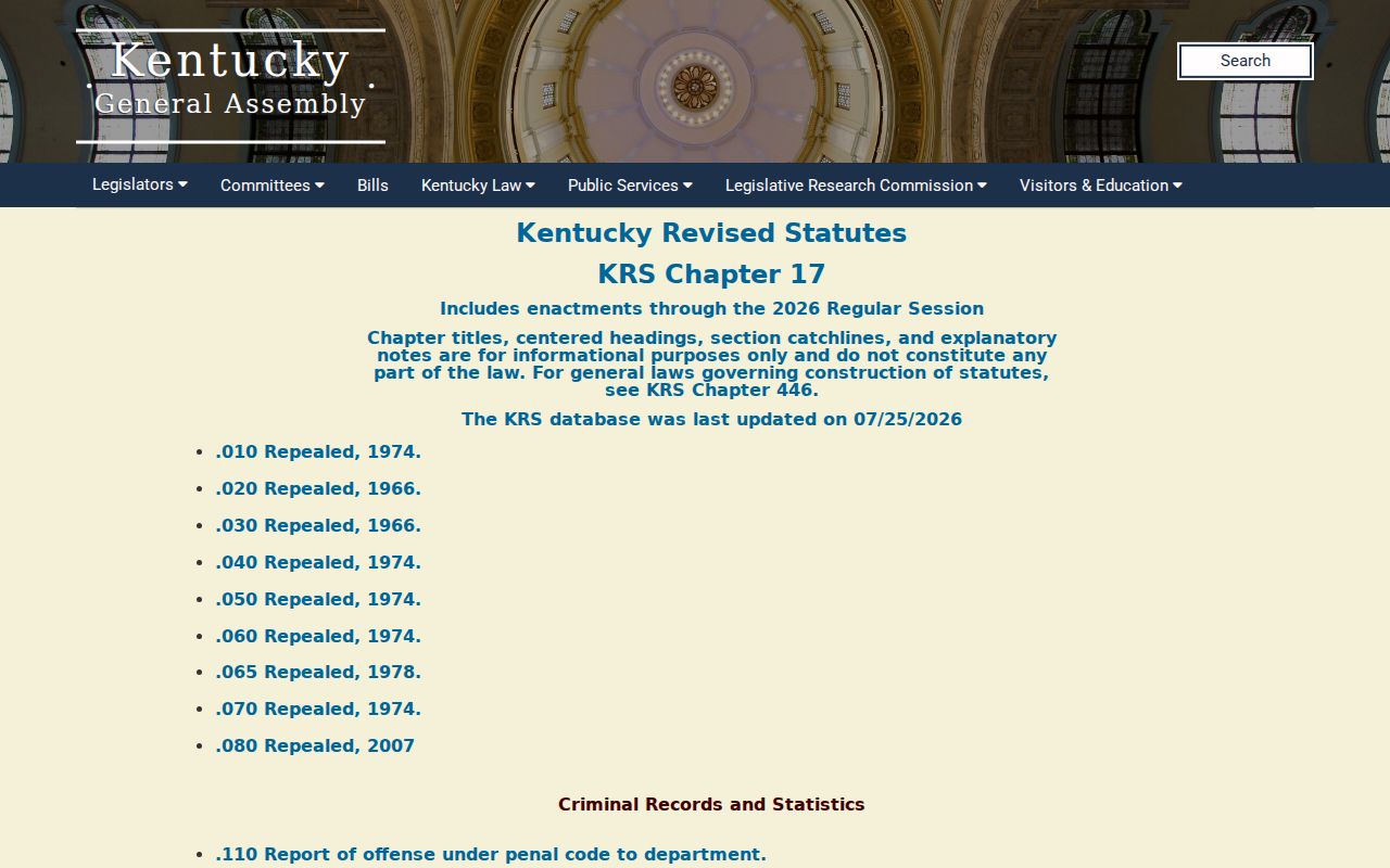 Kentucky law for Bourbon County sex offender registry searches