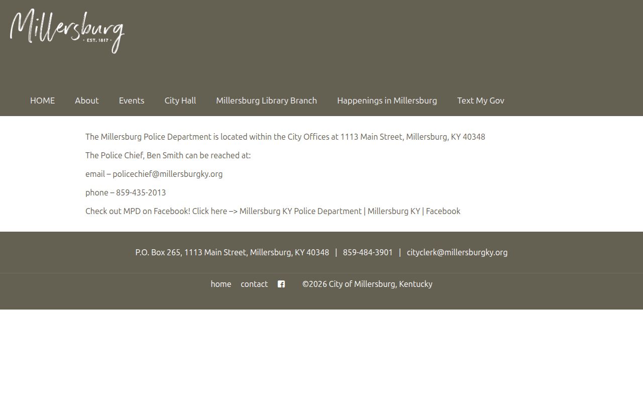 Millersburg Police Department criminal records office page